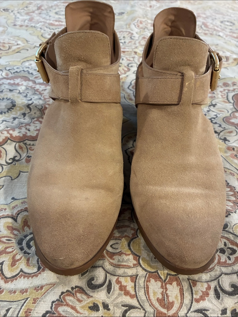 Michael Kors Tan Suede Buckle Ankle Booties